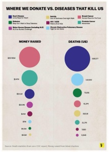 Interesting depiction of deaths caused by various diseases and the funding behind them.  